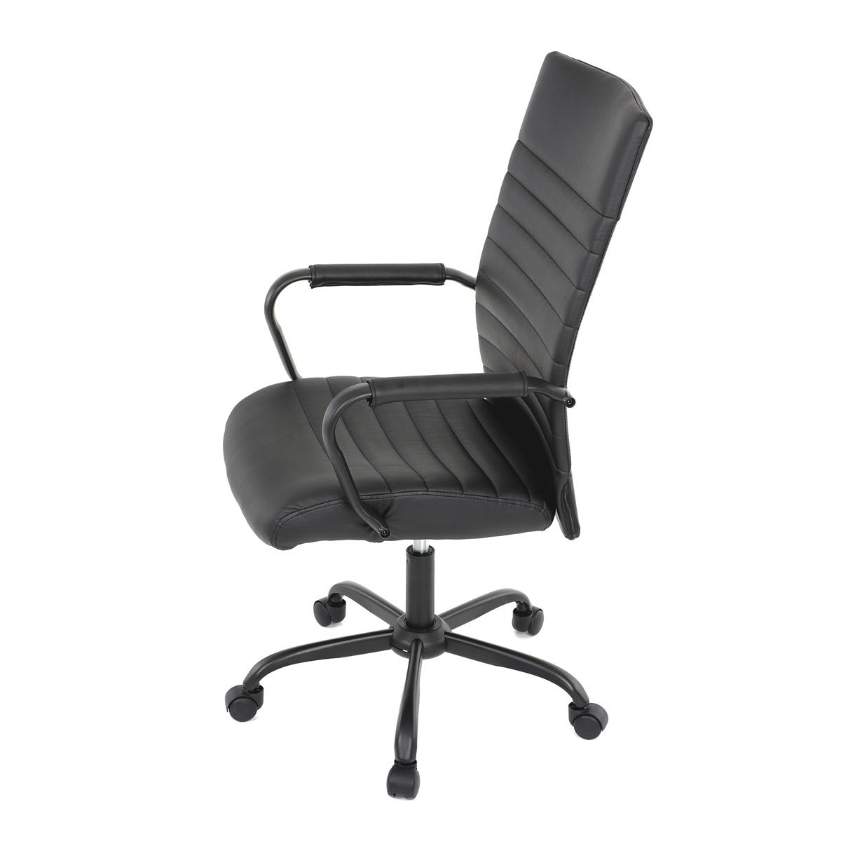 Kancelářská židle, černá ekokůže, houpací mech, kolečka pro tvrdé podlahy, černý kov