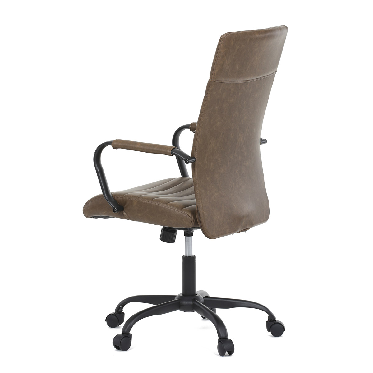 Kancelářská židle, hnědá ekokůže, houpací mech, kolečka pro tvrdé podlahy, černý kov