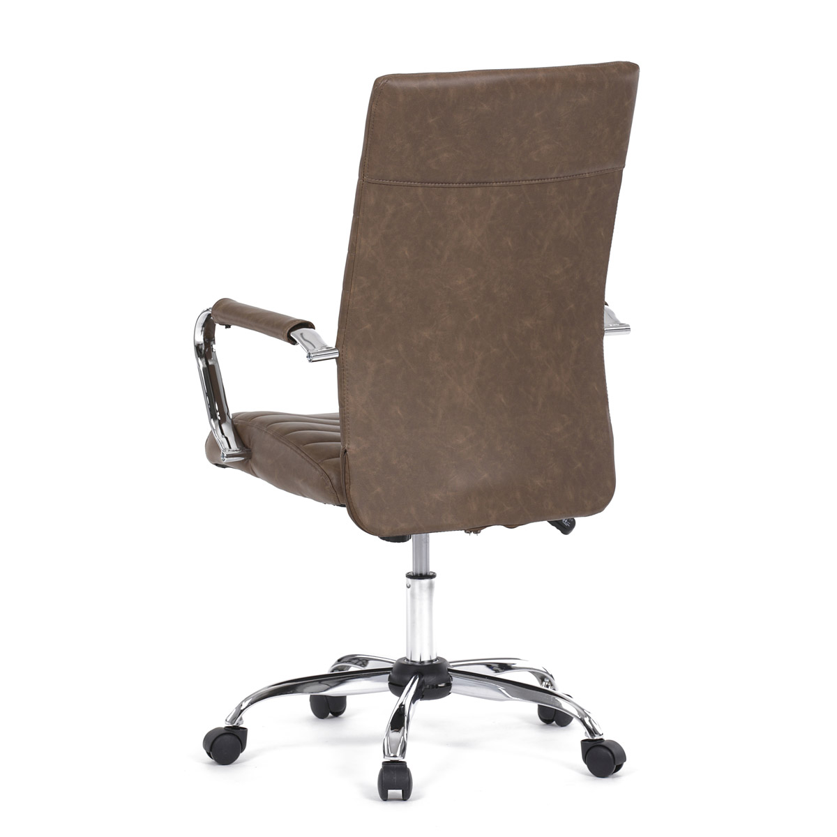 Kancelářská židle, hnědá ekokůže, houpací mech, kolečka pro tvrdé podlahy, chromový kříž