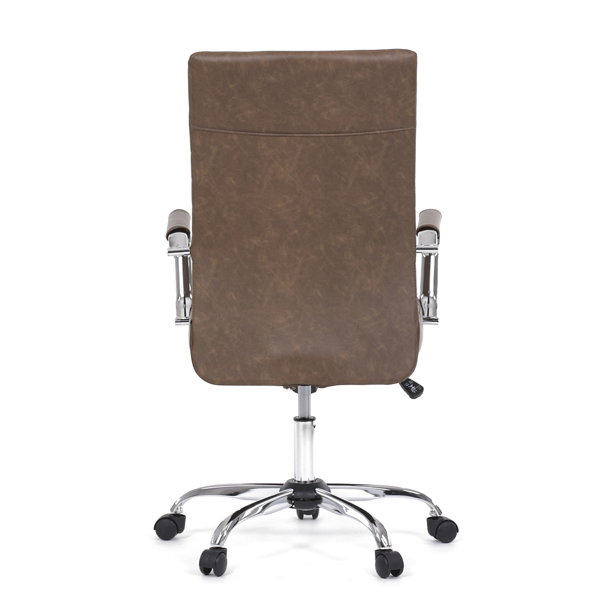 Kancelářská židle, hnědá ekokůže, houpací mech, kolečka pro tvrdé podlahy, chromový kříž