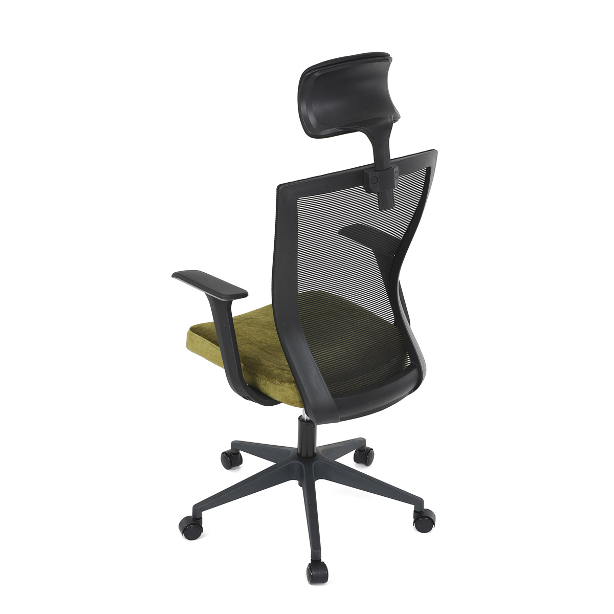 Kancelářská židle, černá MESH síťovina, světle zelená látka, houpací mechanismus, plastový kříž, kolečka pro tvrdé podla