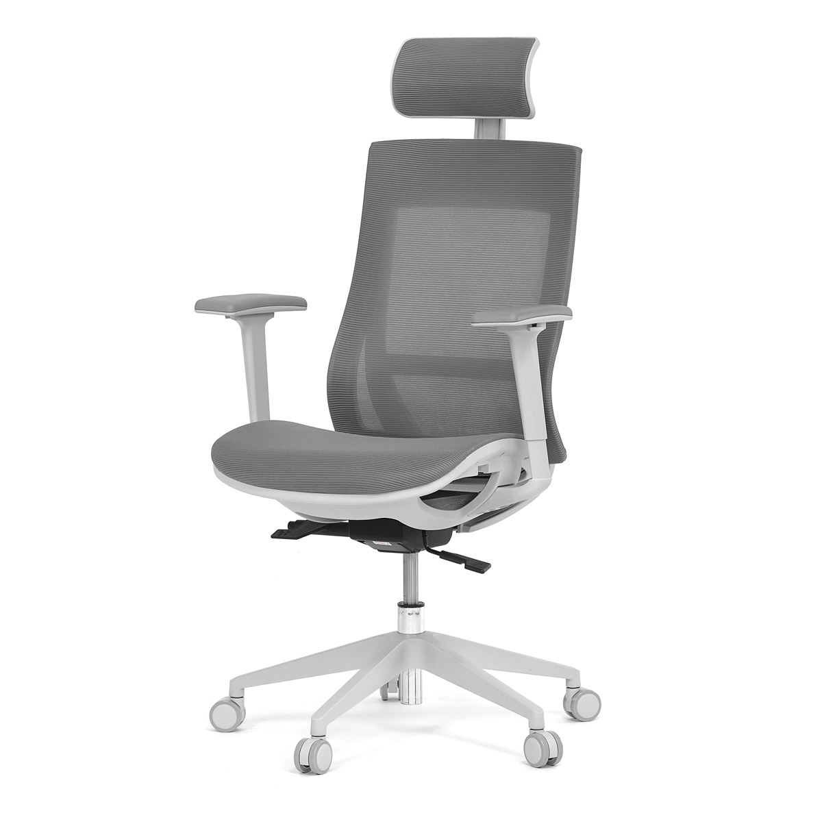 Kancelářská židle, šedá látka, plastový kříž, 3D područky, kolečka pro tvrdé pod