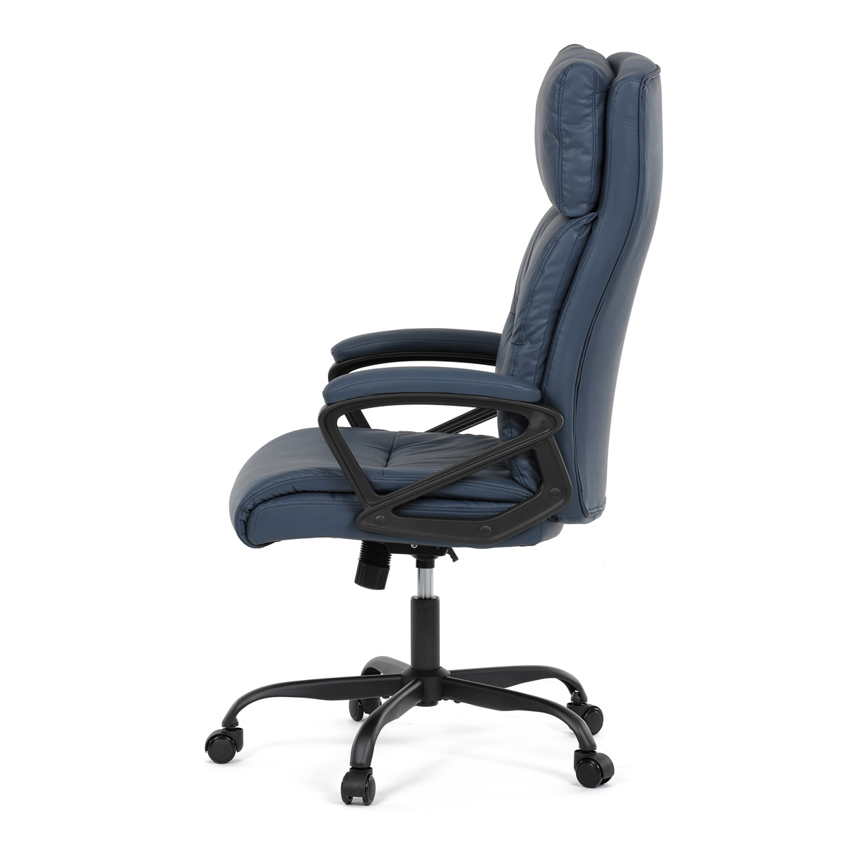 Kancelářská židle, tmavě modrá ekokůže, taštičkové pružiny, kovový kříž, kolečka na tvrdé podlahy