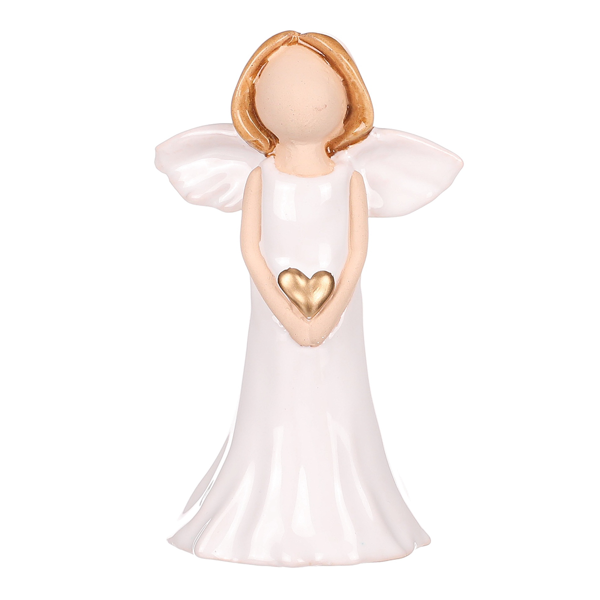 Anděl držící srdce s bílými křídly, keramika