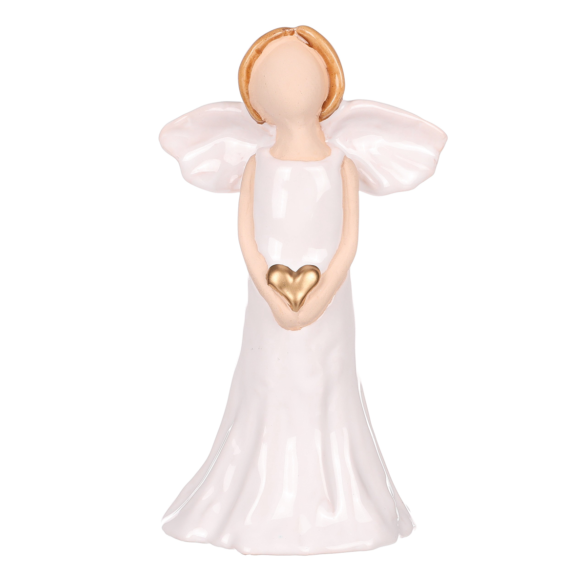 Anděl držící srdce s bílými křídly, keramika