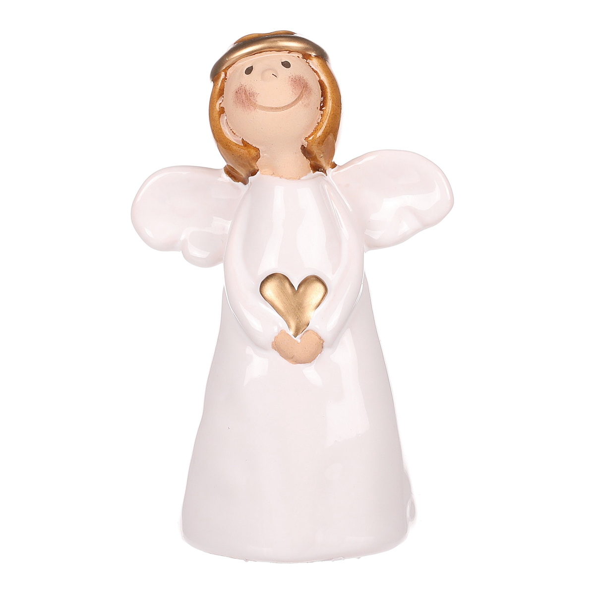 Anděl bílý držící srdce, keramika