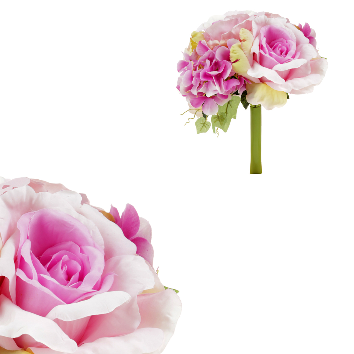 Hortenzie a růže, puget,  barva lila. Květina umělá.