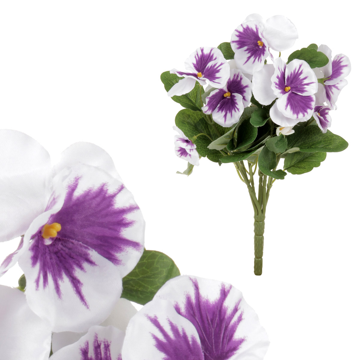 Maceška - kytice z umělých květin, barva fialovo - bílá.