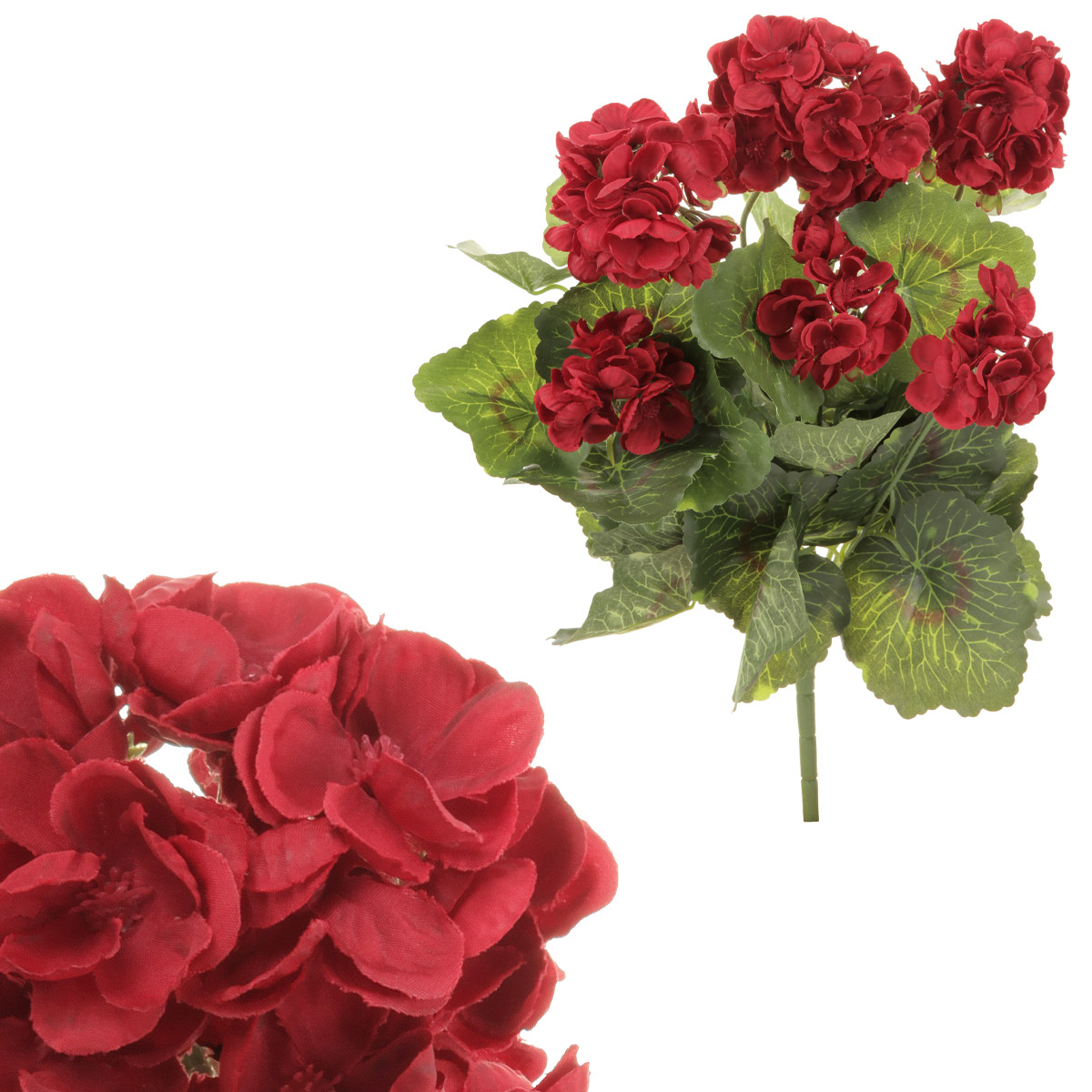 Muškát - kytice z umělých květin, barva červená.