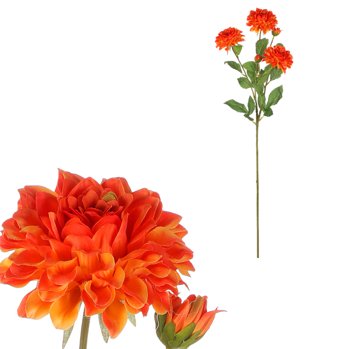 Jiřina - umělá květina, 5 květů, oranžová barva.