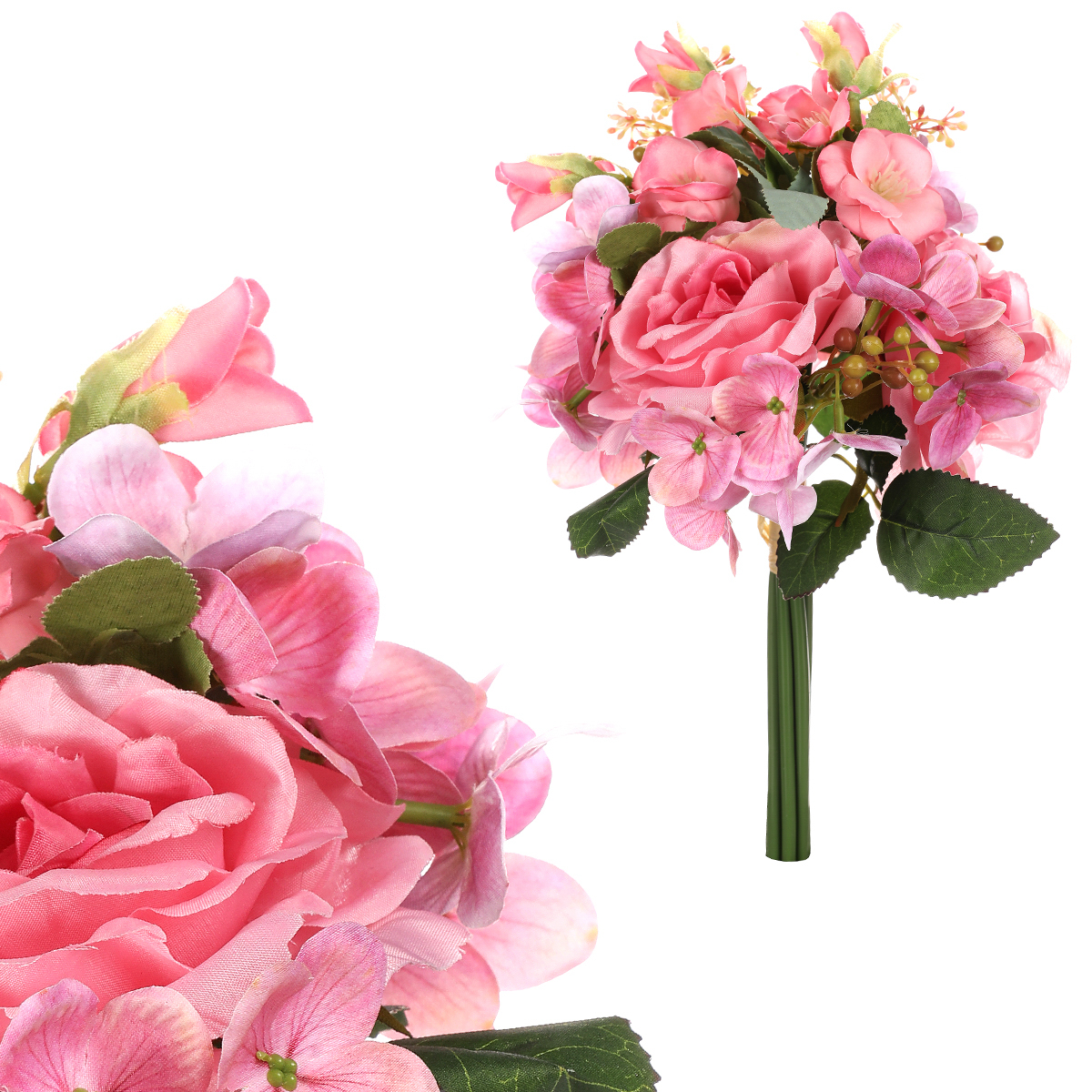 Puget květin, mix růží a hortenzie. Růžová barva.