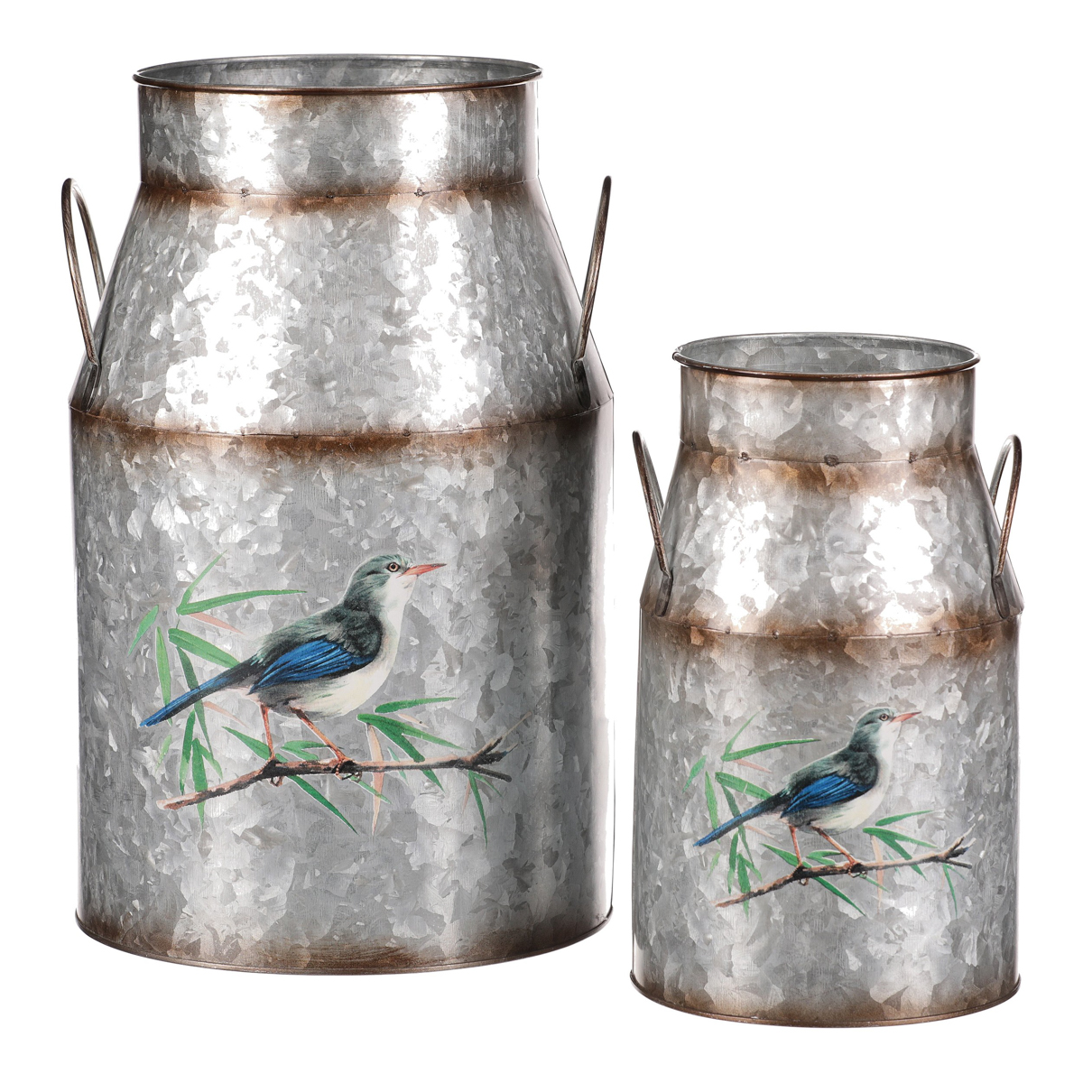 Kovová váza, sada 2ks, design s ptáčky.