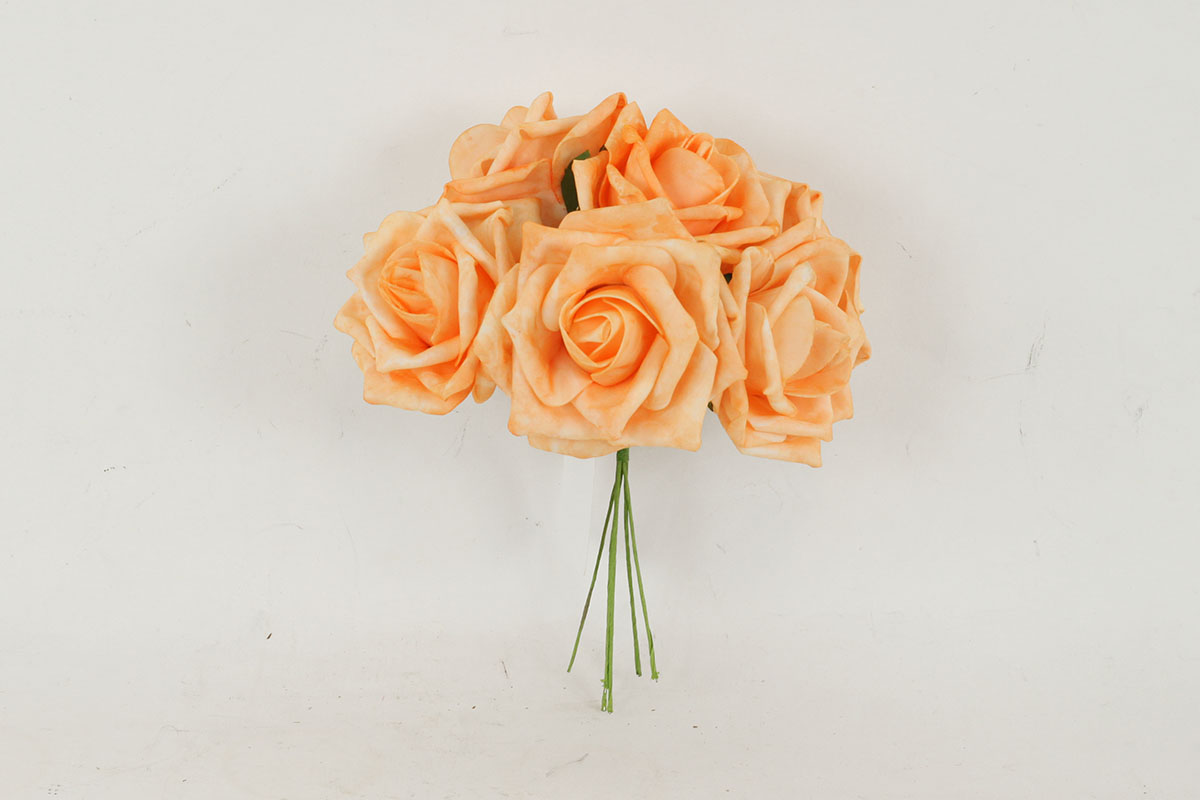 Růžičky, puget 6ks, barva  oranžová. Květina umělá pěnová.