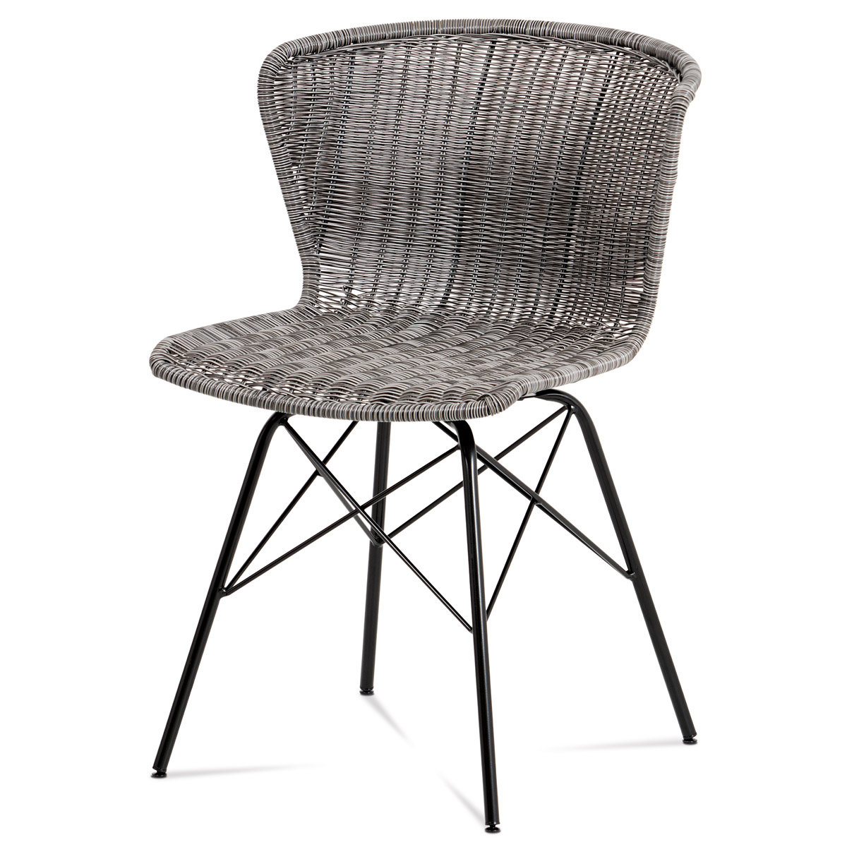 Jídelní židle kov černá / UMĚLÝ ratan šedý