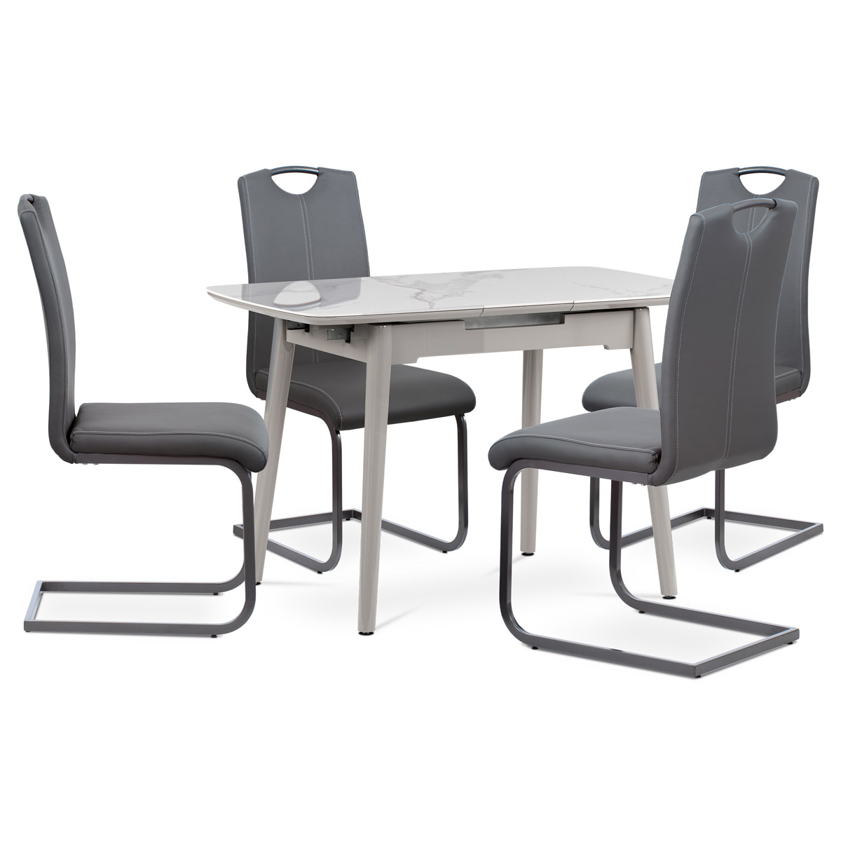 Jídelní židle, potah šedá ekokůže, kovová pohupová podnož, šedý lak