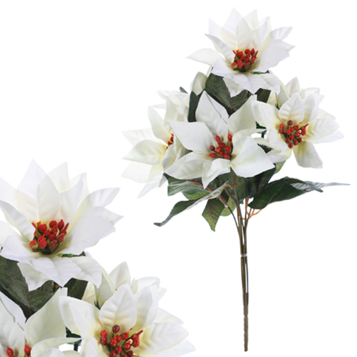 Puget  vánočních růží,poinsécek bílých (7hlav). Květina umělá.