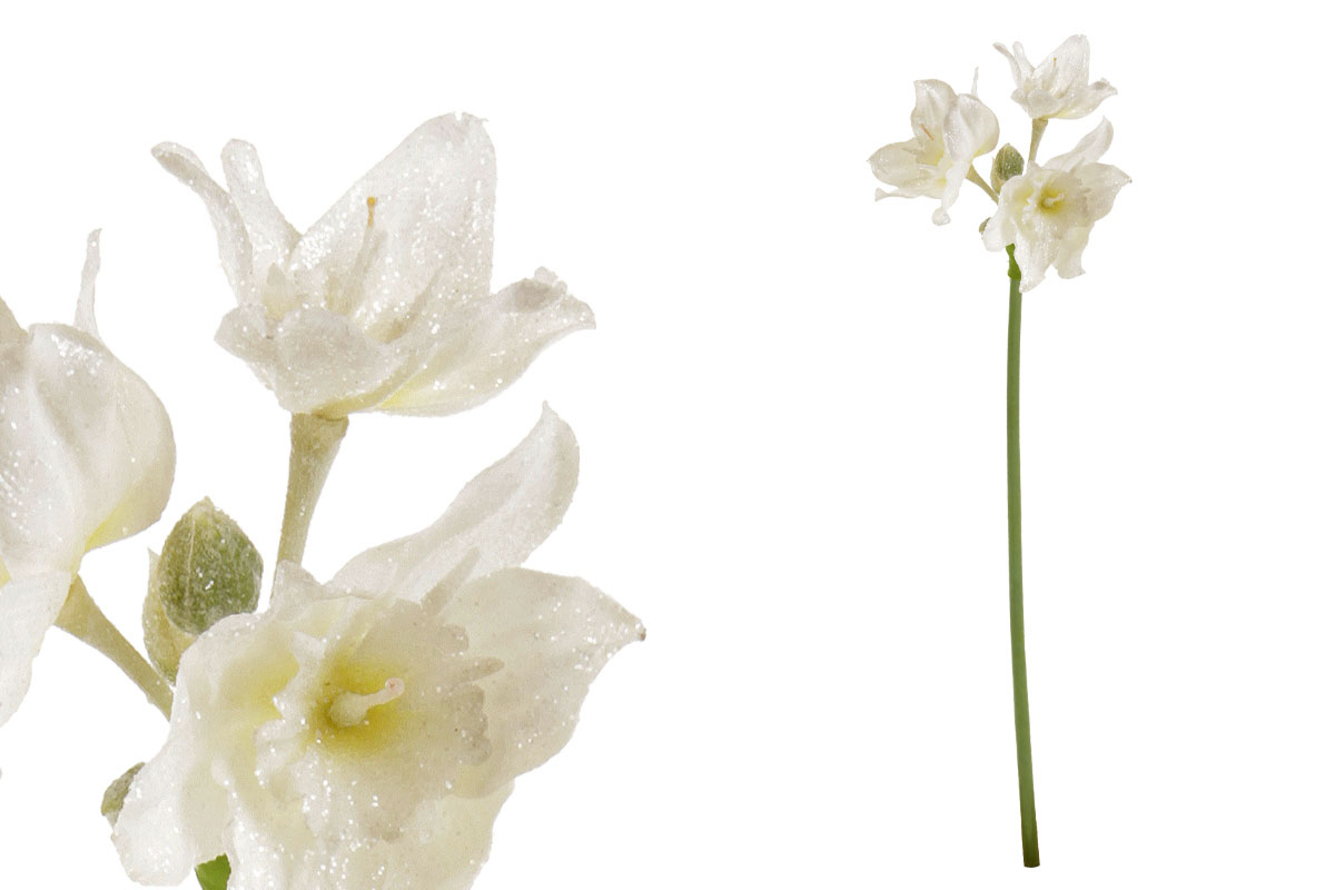 Amarylis, umělá květina, barva bílá  ojíněná