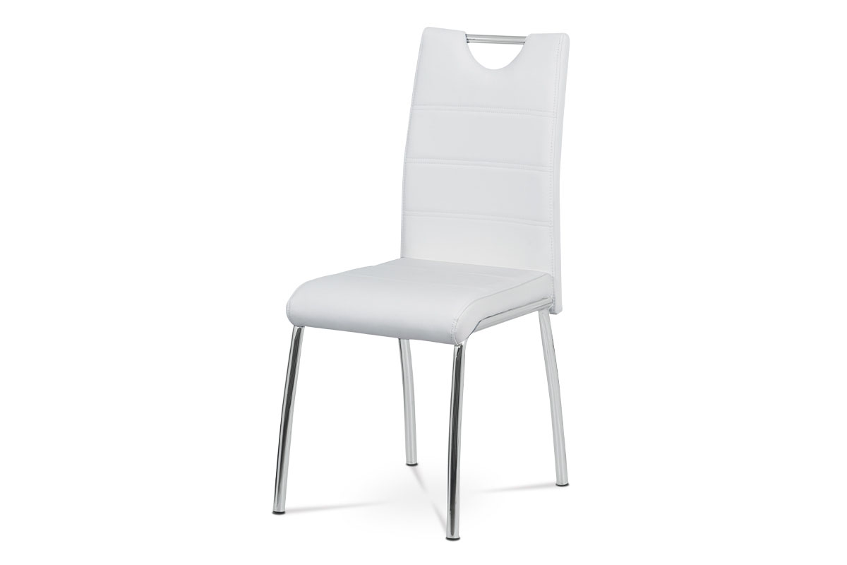 jedálenská stolička,biela ekokoža, kovová chromovaná podnož