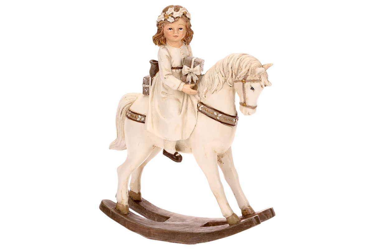 Holčička na houpacím koni, polyresinová dekorace.