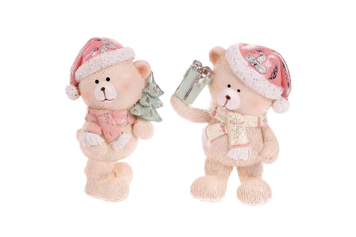 Medvídek vánoční polyresinový, růžová kolekce, cena za 1ks. Mix 2druhů.