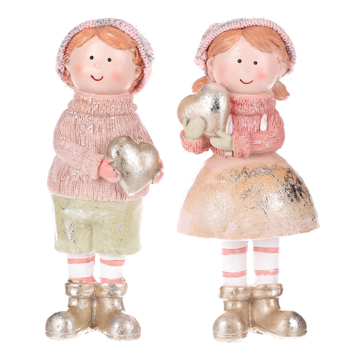 Dívka a chlapec - vánoční polyresinový, růžová kolekce, cena za 1ks. Mix 2druhů.