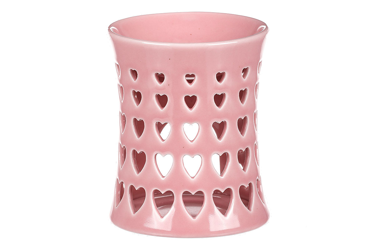 Aroma lampa s motivem srdíček, růžová barva, porcelán.