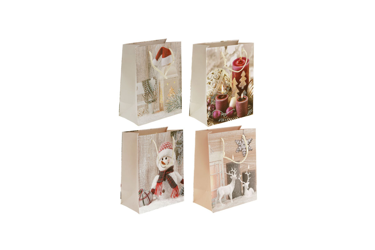 Taška papierová darčeková, vianočný motív, mix 4 druhov, cena za 1 kus
