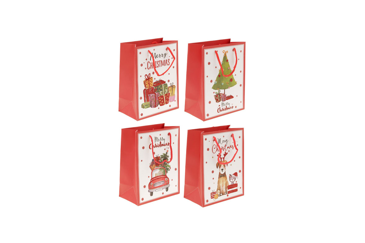 Taška darčeková papierová, vianočný motív, mix 4 druhov, cena za 1 kus