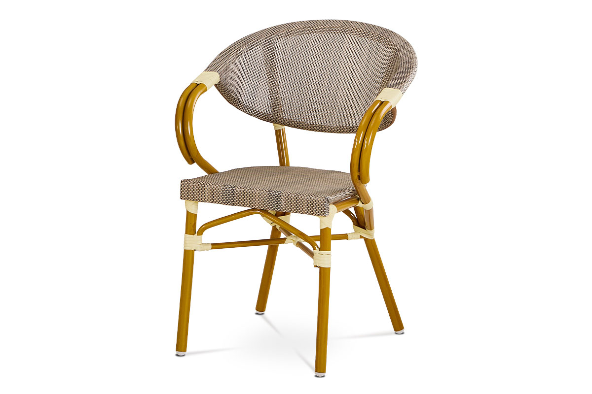záhradná stolička, kov zlatý, látka cappuccino