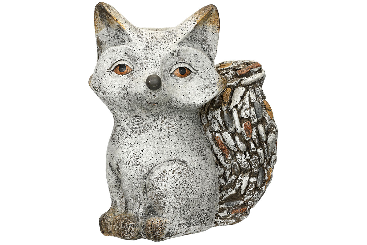 Liška, zdobená kameny  - obal na květiny z magneziové keramiky.