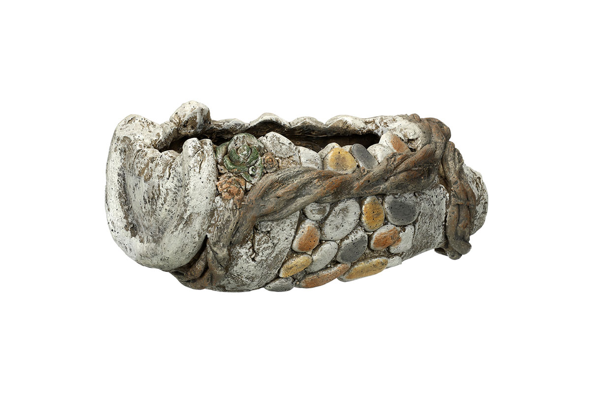 Amfora, zdobená kameny  - obal na květiny z magneziové keramiky.