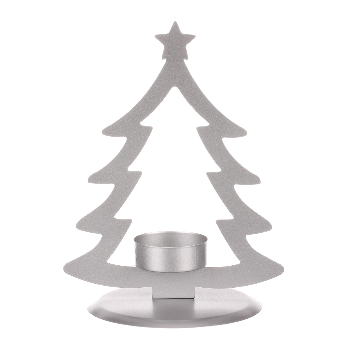 Svícen kovový ve tvaru stromku, na čajovou svíčku, matná stříbrná.