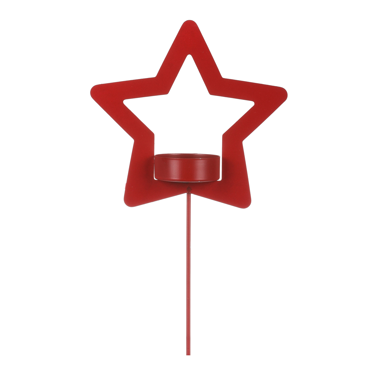 Svícen kovový ve tvaru hvězdy - zápich, na čajovou svíčku, matná červená.