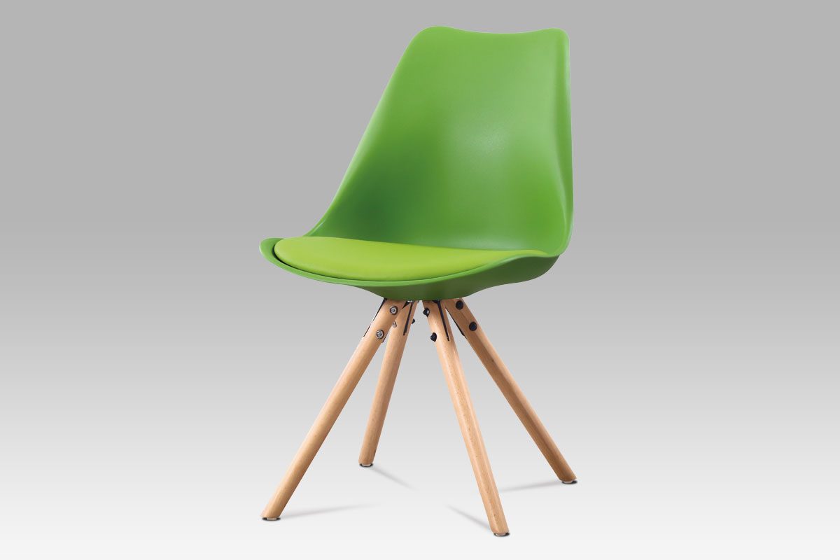 jedálenská stolička, zelený plast + ekokoža, masiv buk