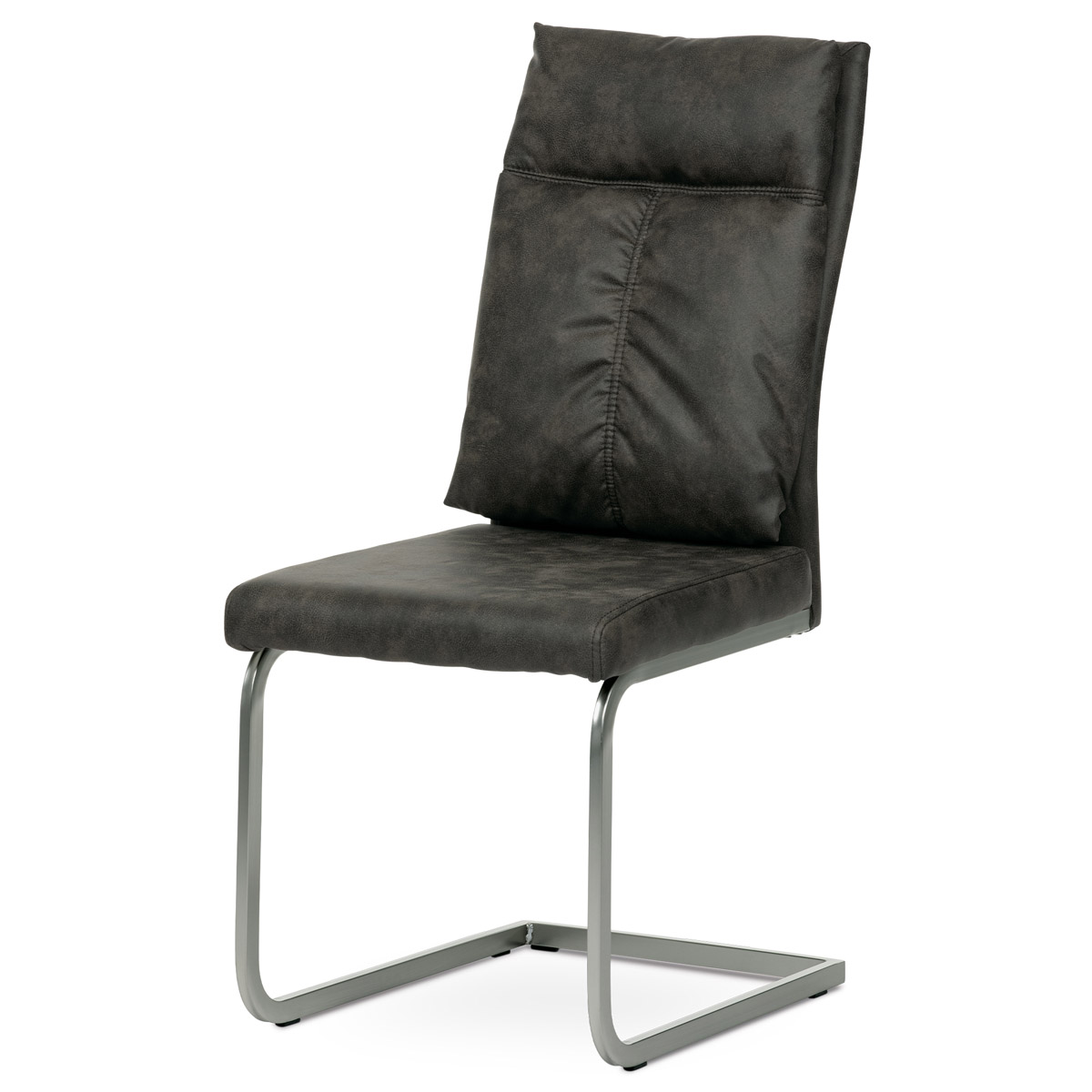 Jedálenská stolička, sivá látka v dekore vintage kože, kovová podnož, brúsený nikel