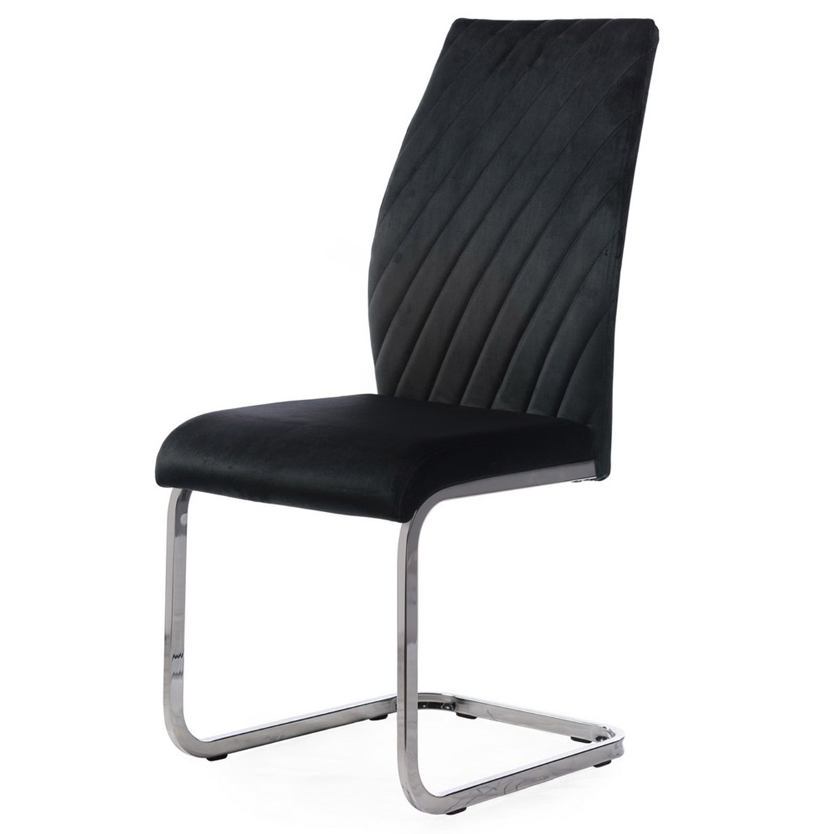 Jedálenská stolička, poťah čierna zamatová látka, kovová chrómovaná podnož