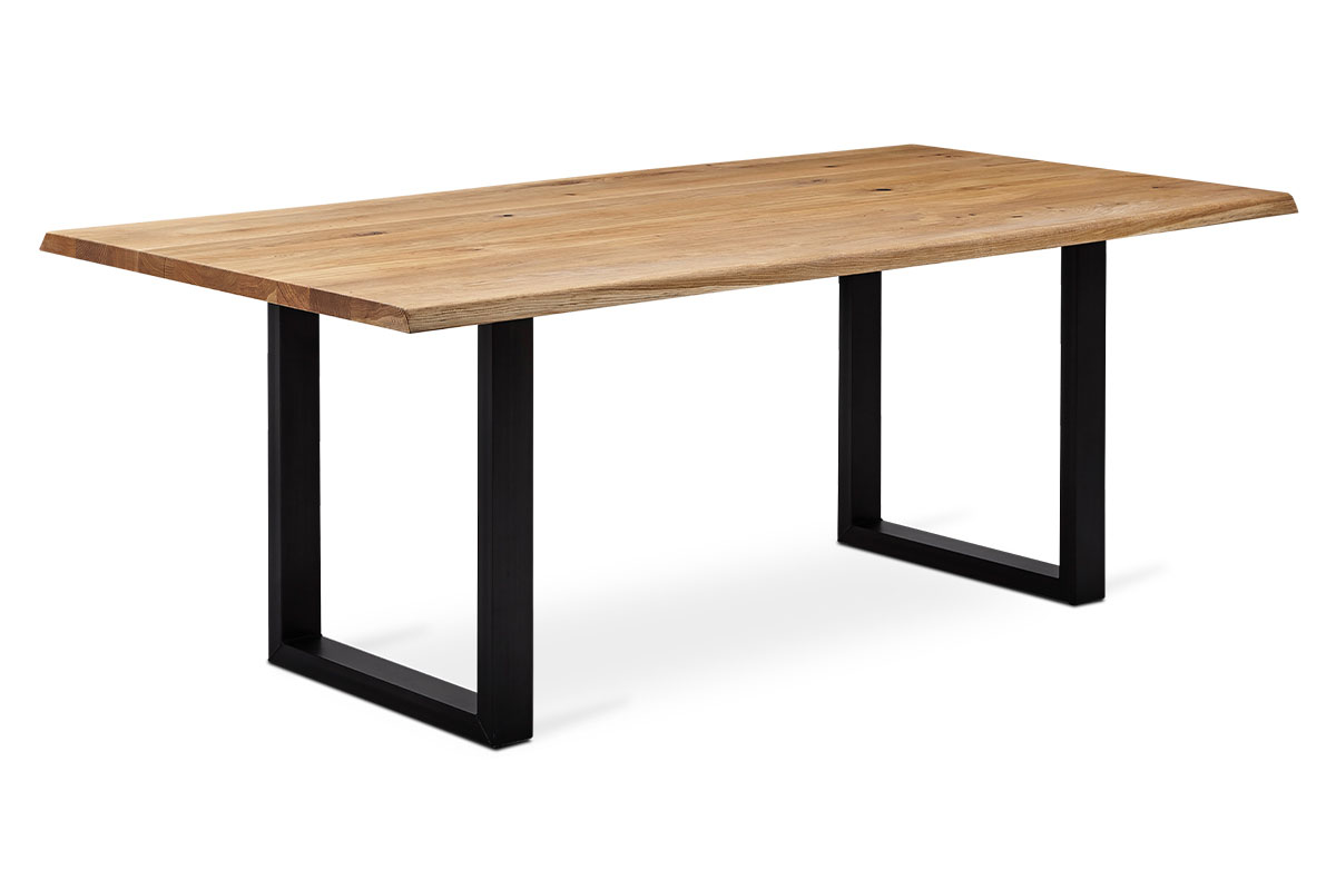 Jedálenský stôl 180x90x75 cm, masív dub, povrchová úprava olejom, kovová podnož 8x4 cm, čierny matný lak