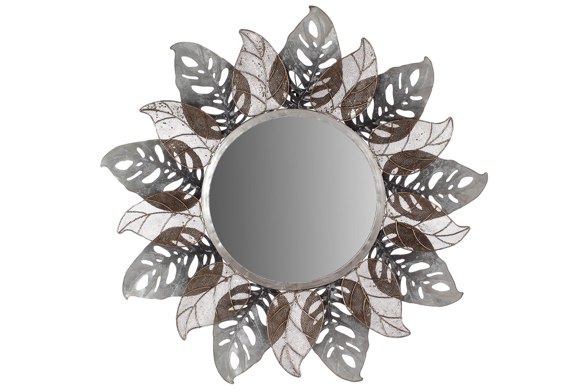 Zrkadlo, nástenná kovová dekorácia, motív listov