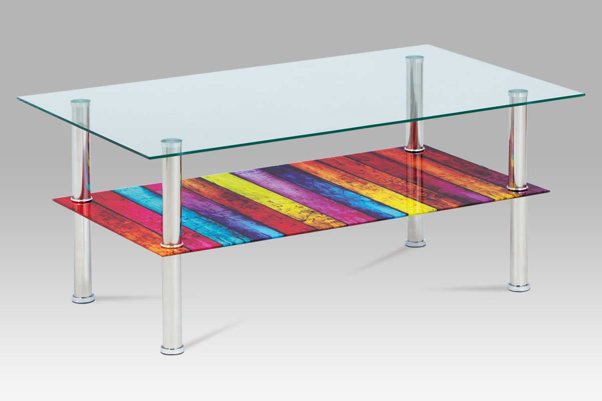 konferenčný stolík 100x60x43, číre sklo, polica mix