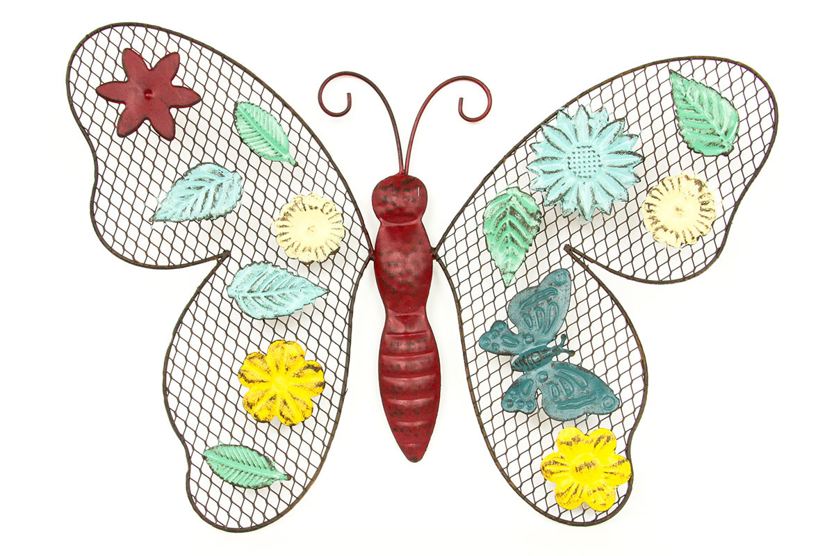 Nástěnná kovová dekorace - barevný motýl