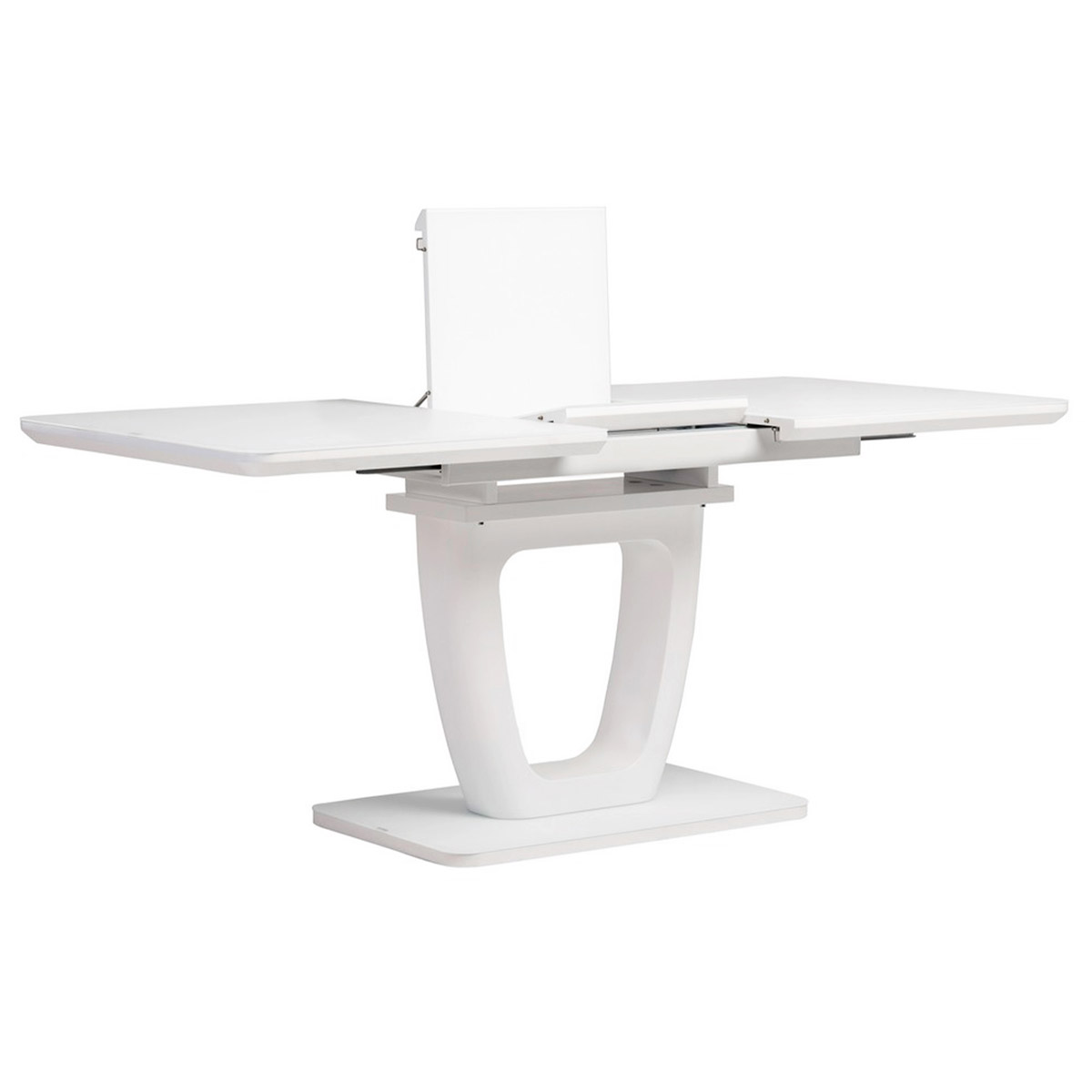 Jedálenský stôl 140+-40x80 cm, biela 4 mm sklenená doska, MDF, biely matný lak