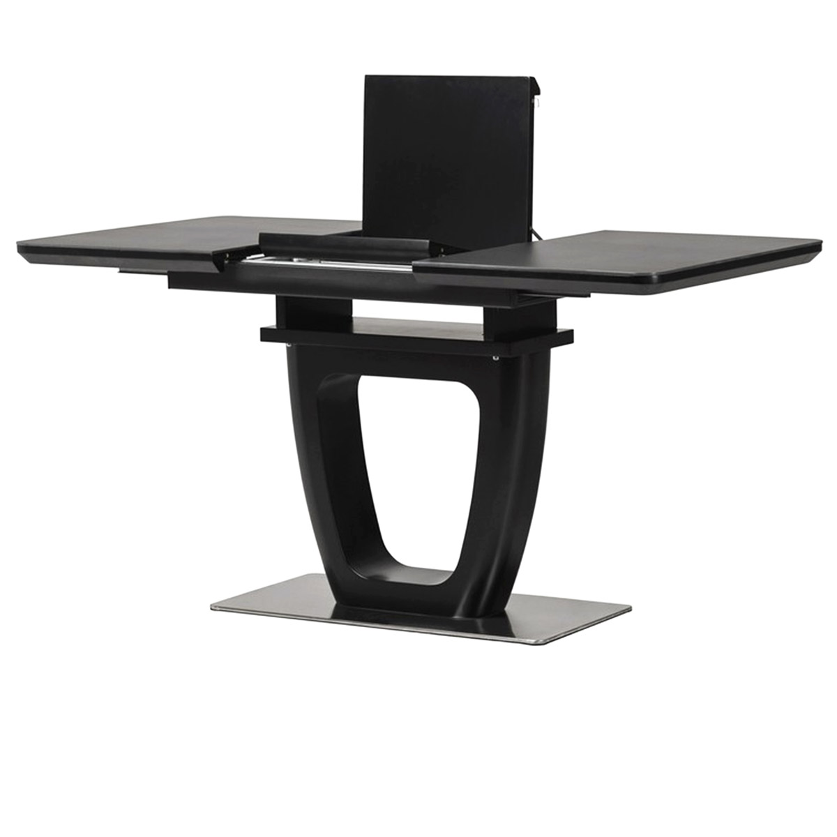 Jedálenský stôl 110+40x75 cm, keramická doska v dekore čierny mramor, MDF, čierny mat