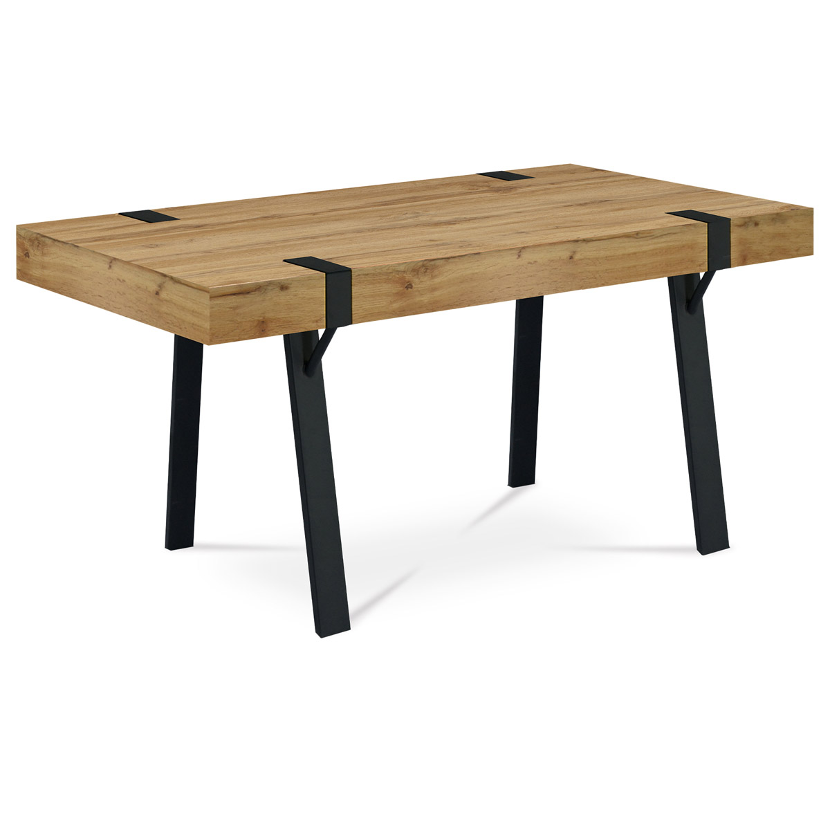 Jedálenský stôl 160x90x75 cm, doska MDF tl. 100 mm, 3D dekor divoký dub, kov čierny mat