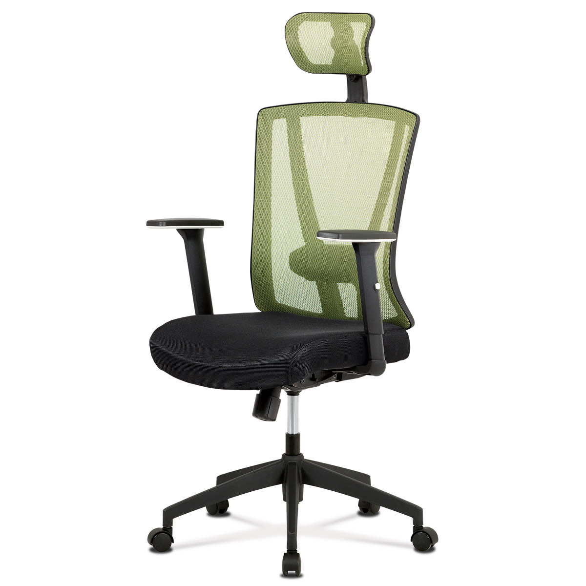 kancelárska stolička, čierna/selená sieťovina, plast kríž, synchronní mechanismus