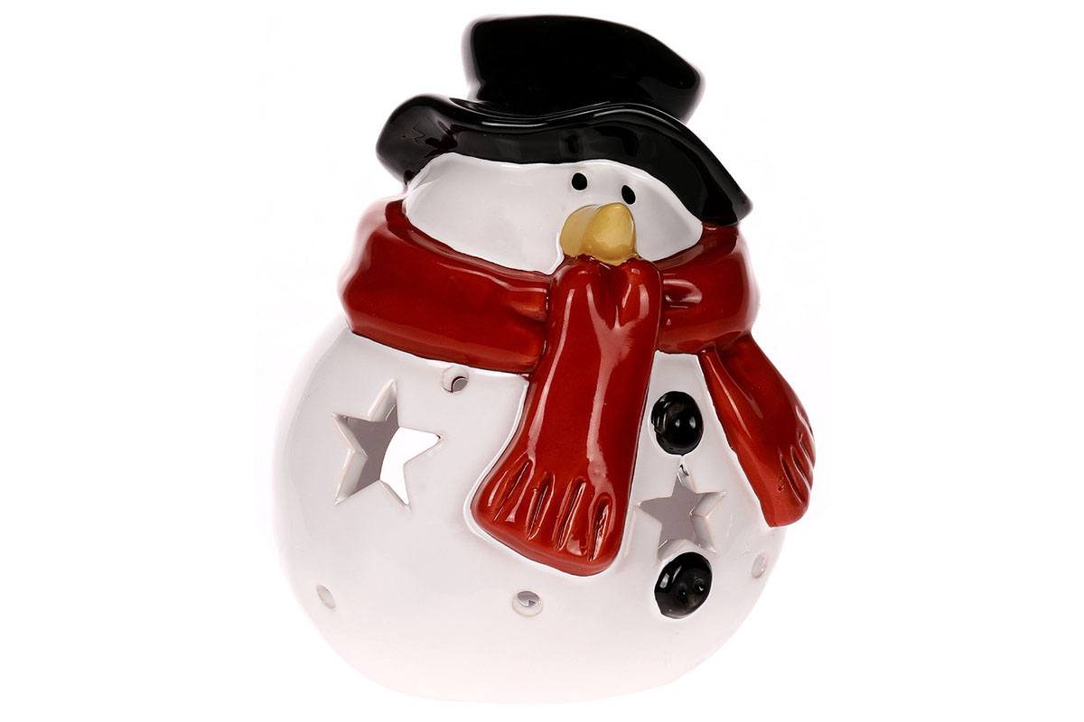 Sněhulák, keramická dekorace na čajovou svíčku.