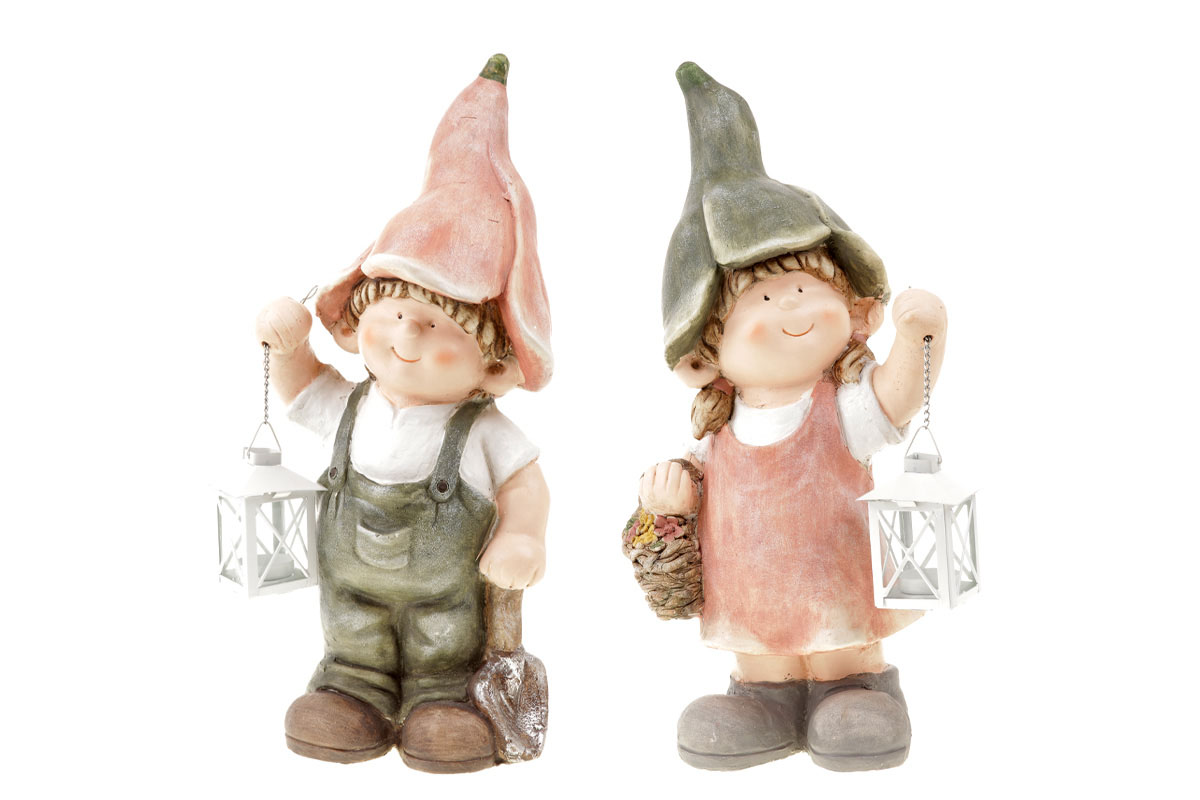 Zvonečkové děti s lucerničkou na LED světlo,  Magneziová keramika.  Mix  2 druhů. Cena za 1ks.