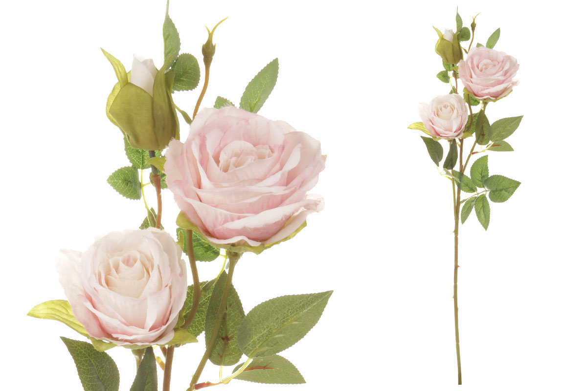 Umelý kvet, ruža, dva kvety s púčikom, farba svetlá ružová
