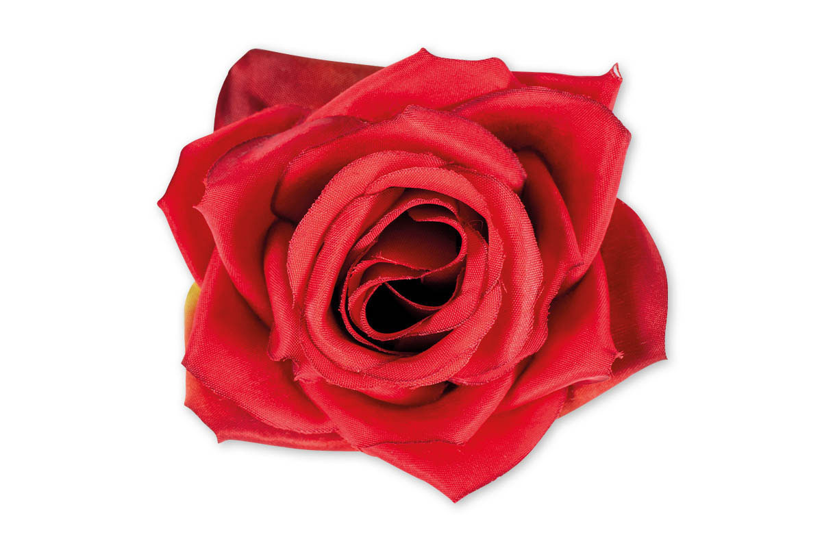 Růže, barva červená. Květina umělá vazbová.  Cena za balení 6 kusů.