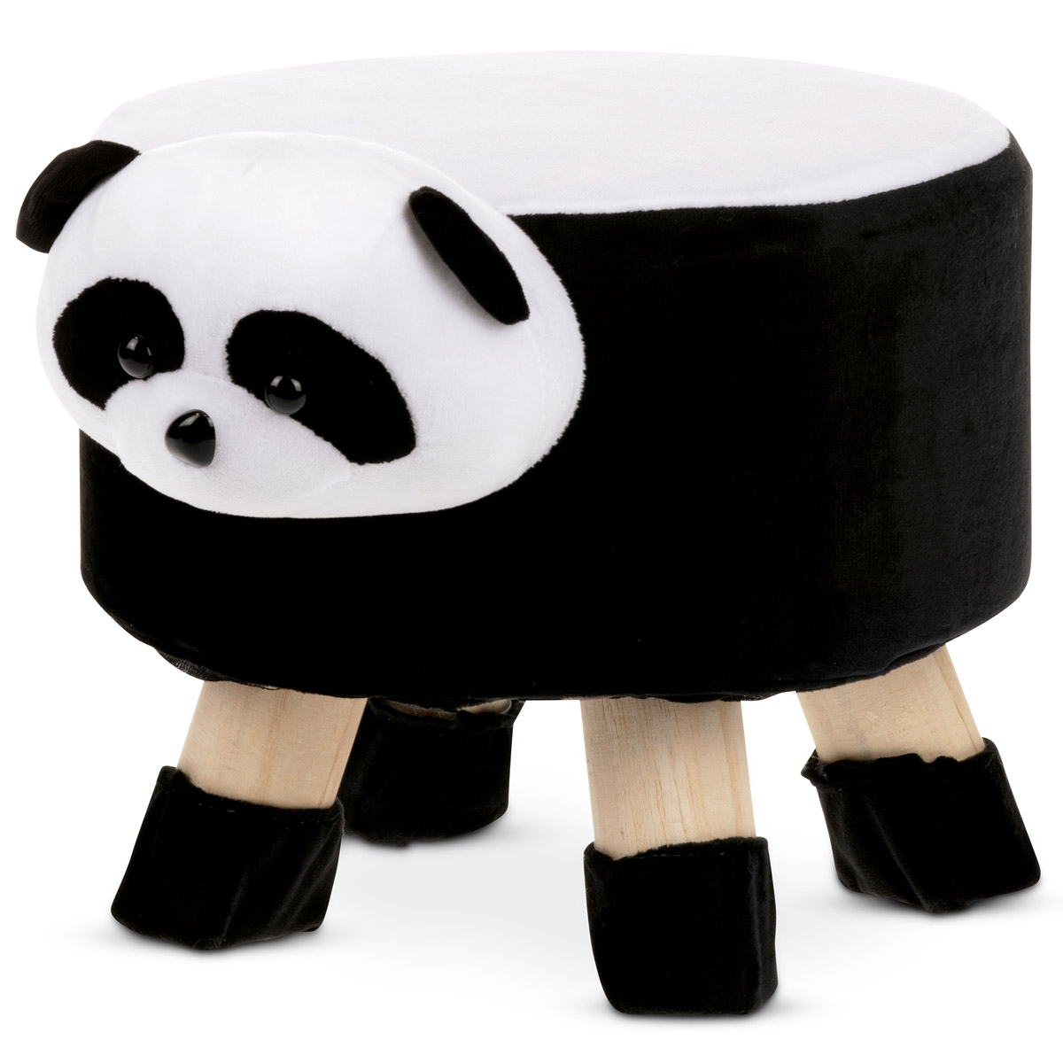 Taburet -  panda, bílá a černá látka,  dřevěné nohy