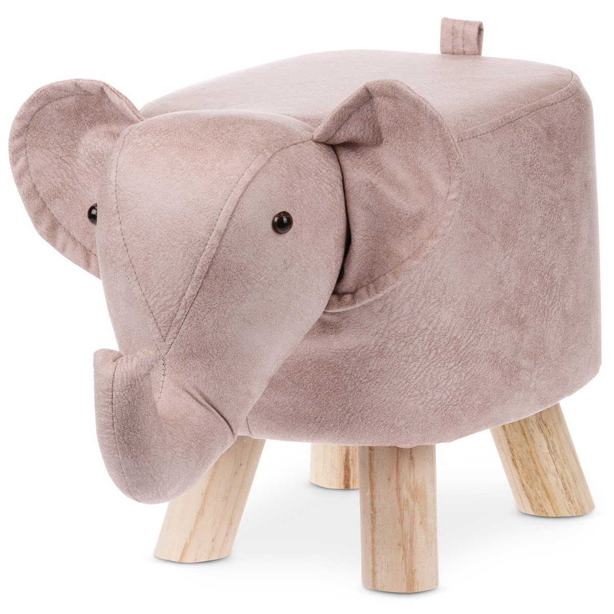 Taburetka - slon, poťah staroružová látka v dekore vintage kůže, masívne nohy z kaučukovníku v prírodnom odtieni